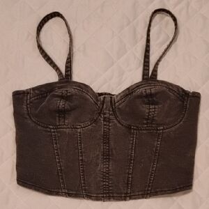 Black Denim Bustier Top
